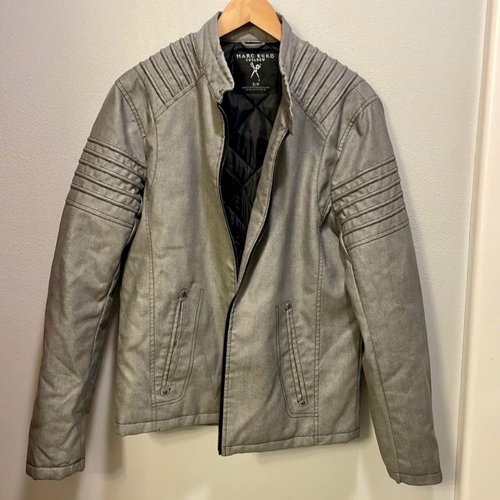Marc Ecko Mens grey faux leather motorcyle jacket